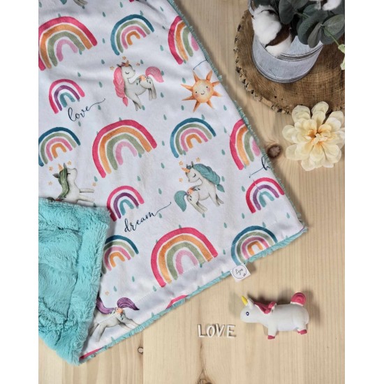 Unicorn Love Hope Dream - Made to order - Blanket - Plain fur to be chosen upon reception of the printed fabric
